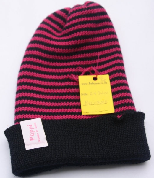 Beanie Schwarz Pink gestreift
